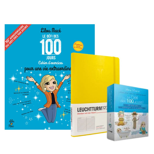 PACK Cahier d'exercices du Défi des 100 jours VIE EXTRAORDINAIRE V2 + Carnet de notes + 100 cartes VIE EXTRAORDINAIRE