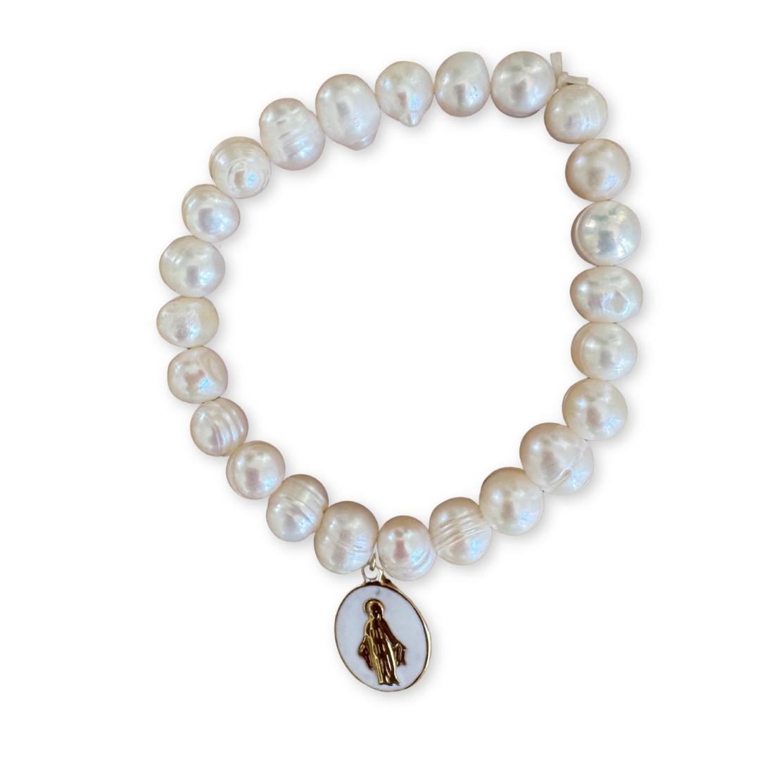 Bracelet Luna en perles d'eau douce & médaille miraculeuse