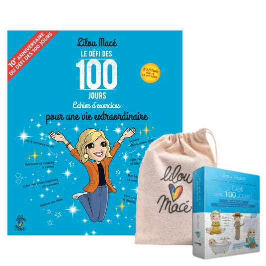 PACK Cahier d'exercices du Défi des 100 jours VIE EXTRAORDINAIRE V2 + 100 cartes d'INSPIRATION + POCHETTE CADEAU
