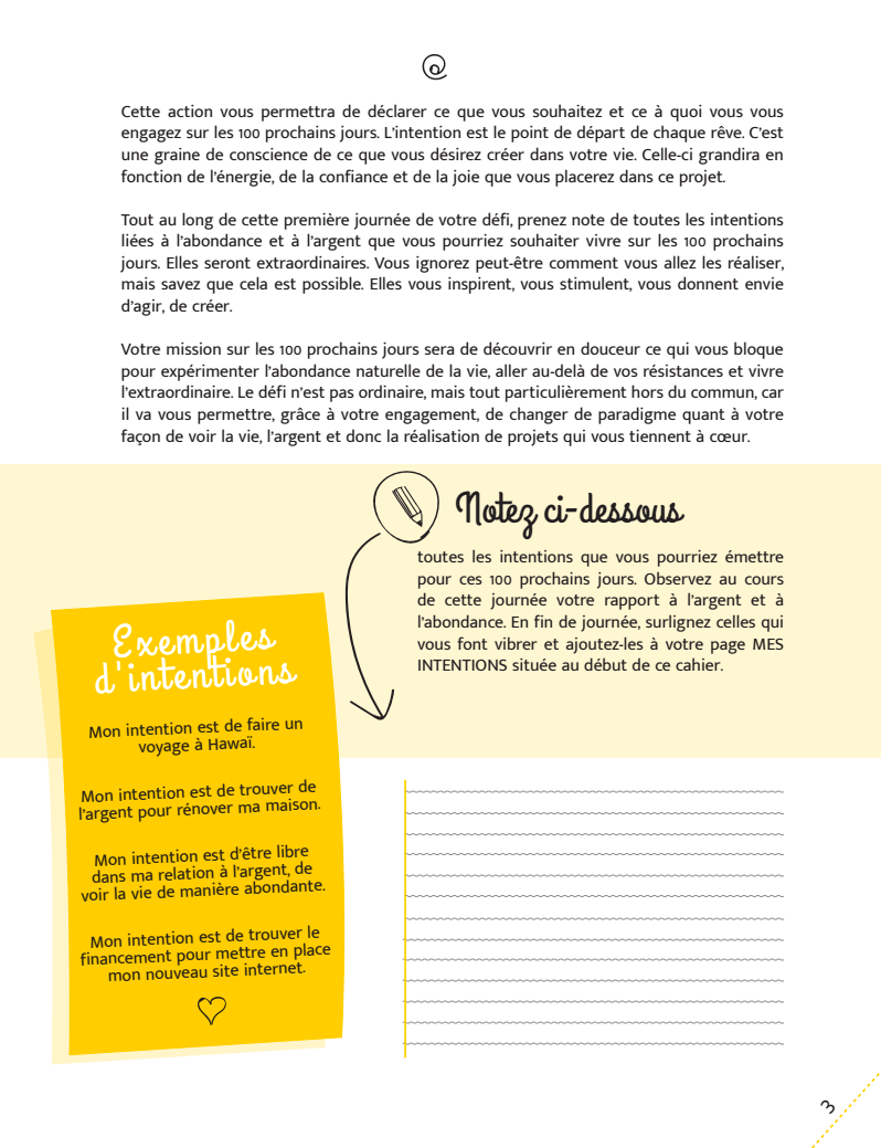 Cahier d'exercices du Défi des 100 jours pour Libérer sa relation à l'argent + Carnet de notes + 100 cartes ABONDANCE