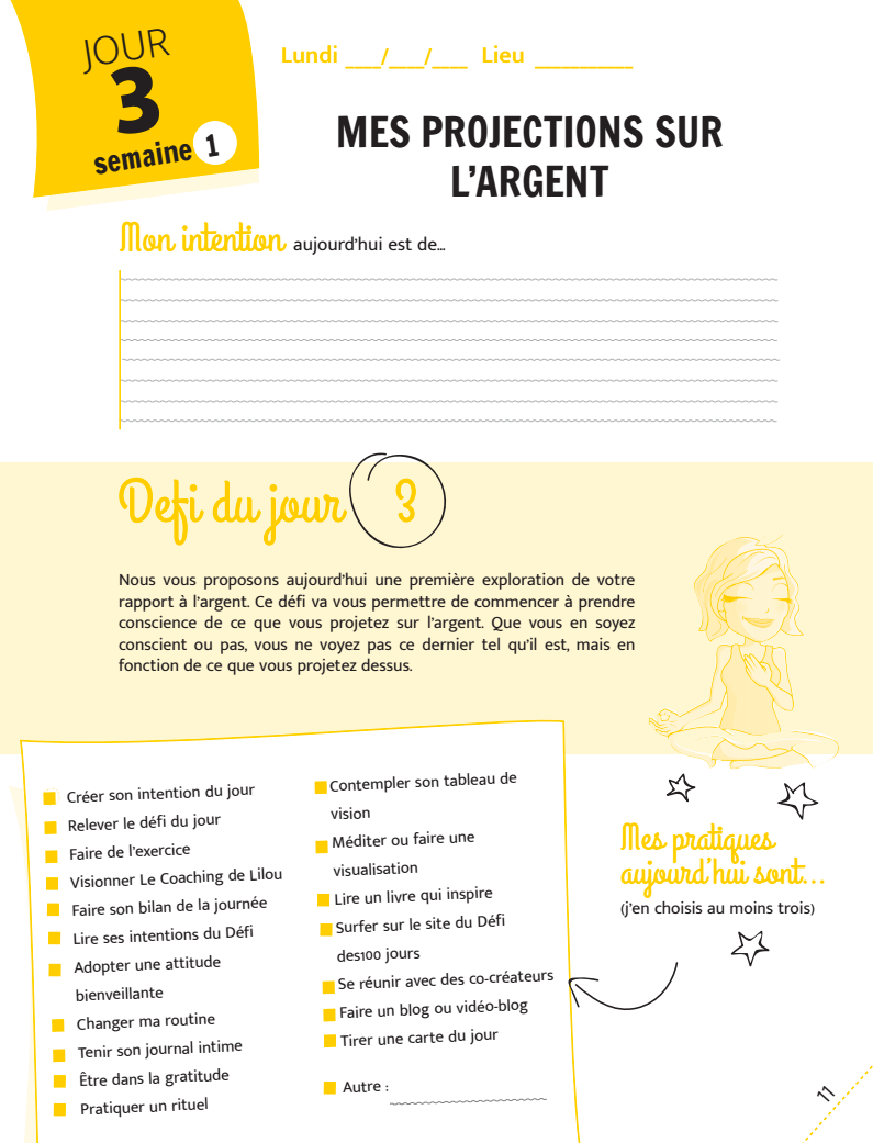Cahier d'exercices du Défi des 100 jours pour Libérer sa relation à l'argent + Carnet de notes + 100 cartes ABONDANCE