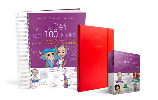 PACK Cahier d'exercices du Défi des 100 jours pour VIVRE LA MAGIE AU QUOTIDIEN  + Carnet de notes + 100 cartes magie