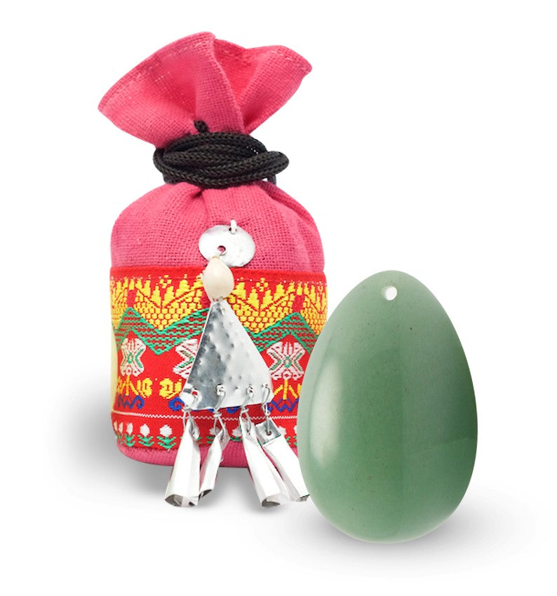 Kit complet Œuf de Yoni Aventurine Verte — MOYEN NON PERCÉ — Pierre du réconfort et de la sérénité