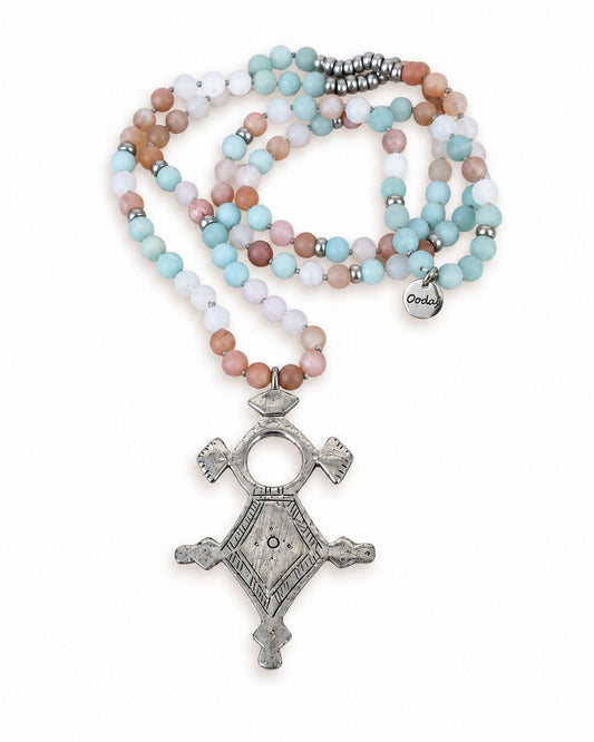 Mala Présence alignée - Quartz rose, amazonite et pierre de soleil - Jade Arguillot