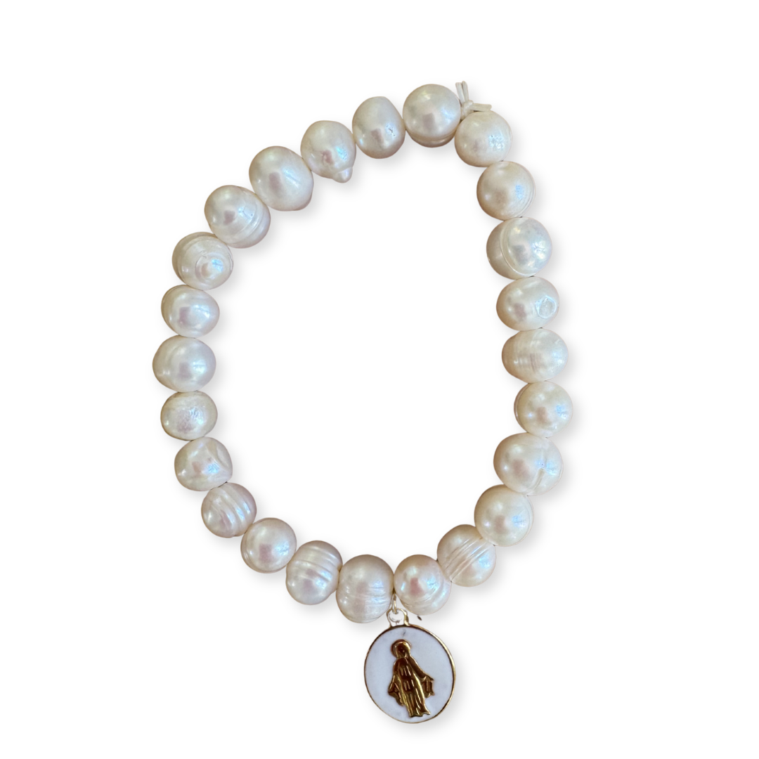 Bracelet Luna en perles d'eau douce & médaille miraculeuse