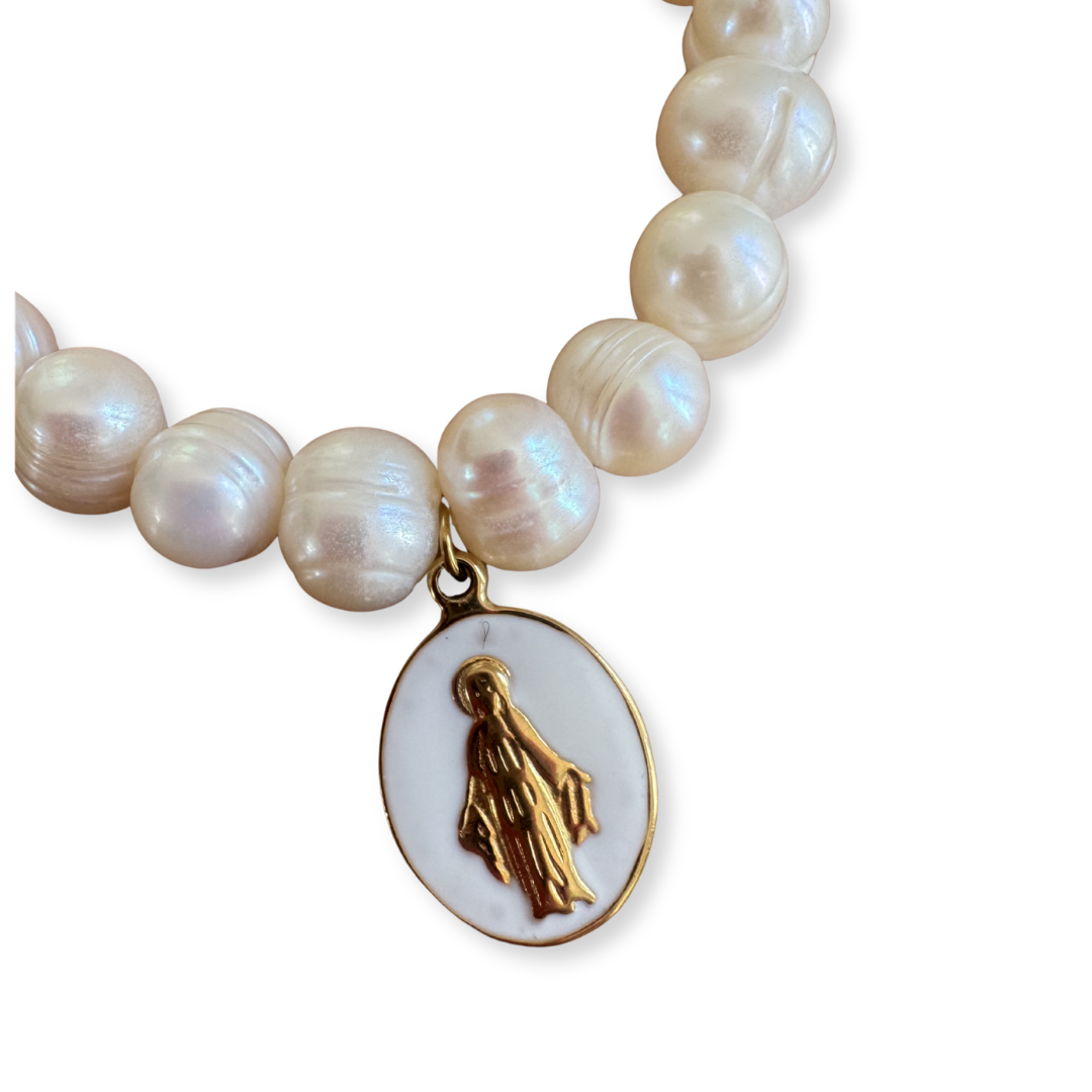 Bracelet Luna en perles d'eau douce & médaille miraculeuse