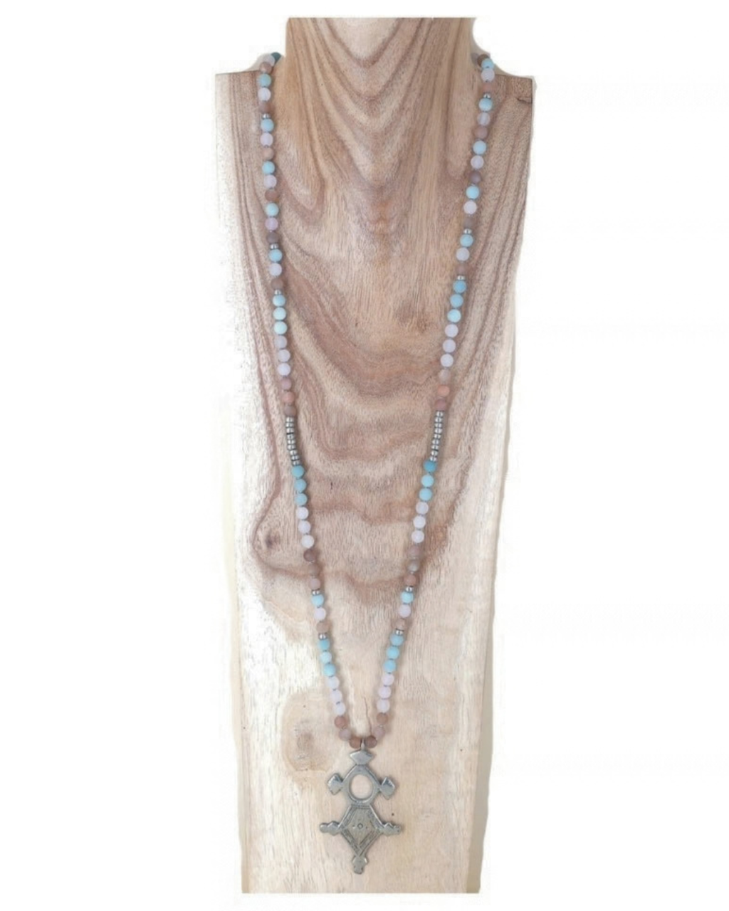 Mala Présence alignée - Quartz rose, amazonite et pierre de soleil - Jade Arguillot