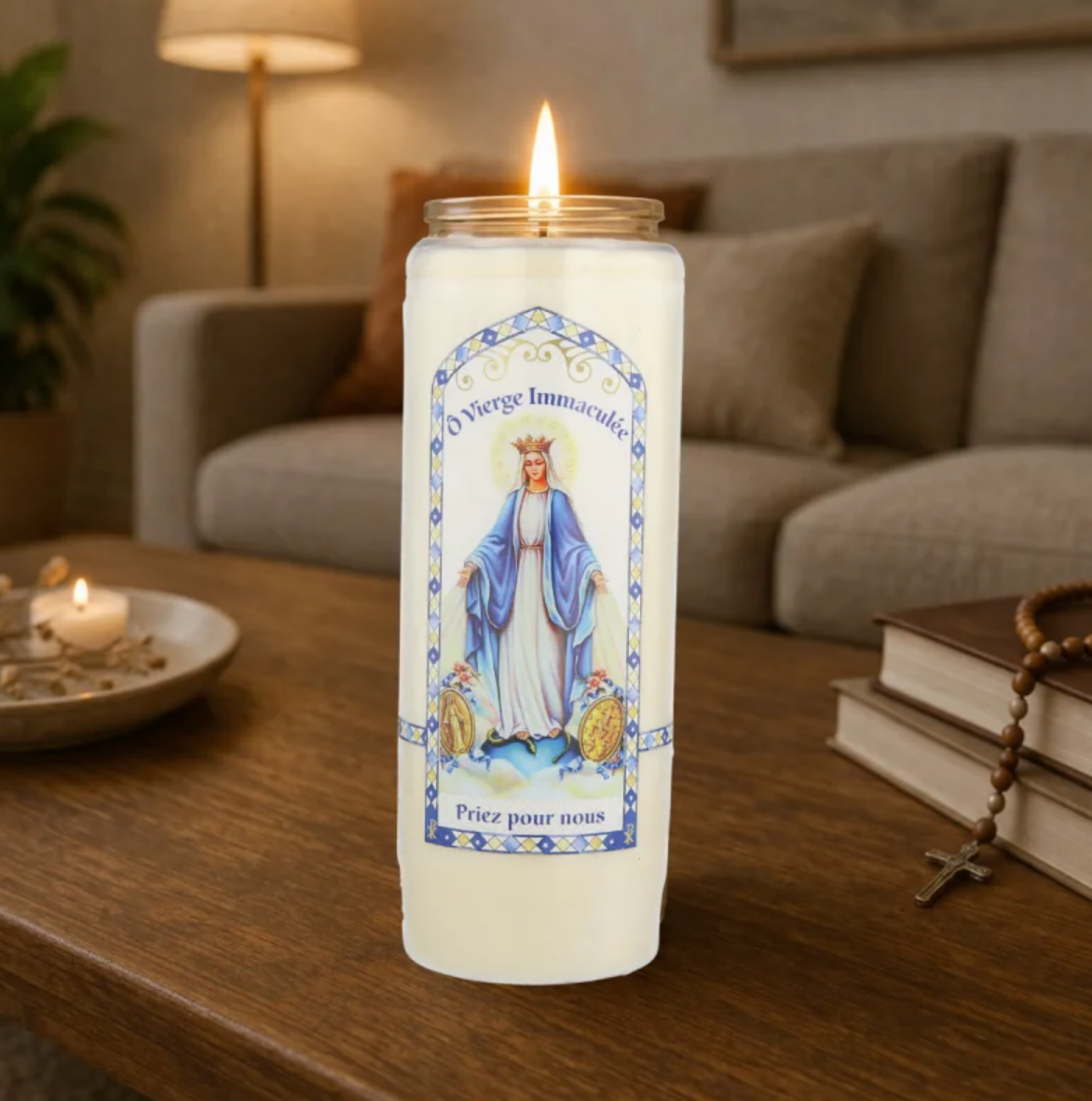Bougie Neuvaine de la Vierge Miraculeuse — cire végétale, prières incluses