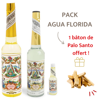 Agua Florida - PACK (1 grande bouteille Agua Florida Cologne + 1 grande bouteille Peru + 1 bouteille Agua Florida Peru 22ml + 🎁 1 bâton Palo Santo offert)