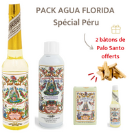 PRÉ-COMMANDE : Agua Florida - PACK PÉRU (1 grande bouteille PERU + 1 bouteille PERU 22ml + 1 spray + 1 savon + 🎁2 bâtons Palo Santo offerts)