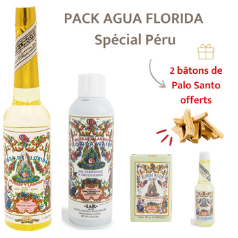 Précommande - Agua Florida - PACK PÉRU (1 grande bouteille PERU + 1 bouteille PERU 22ml + 1 spray + 1 savon + 🎁2 bâtons Palo Santo offerts)