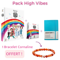 Pack High Vibes : 1 Cahier du Défi Arc-en-ciel + 100 cartes Arc-en-ciel + 1 Carnet Aquamarine + 1 Bracelet en Cornaline OFFERT