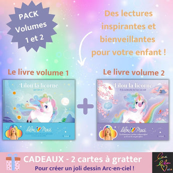 PACK Lecture : Volumes 1 et 2 de Lilou la Licorne + 2 cartes magiques à gratter OFFERTES