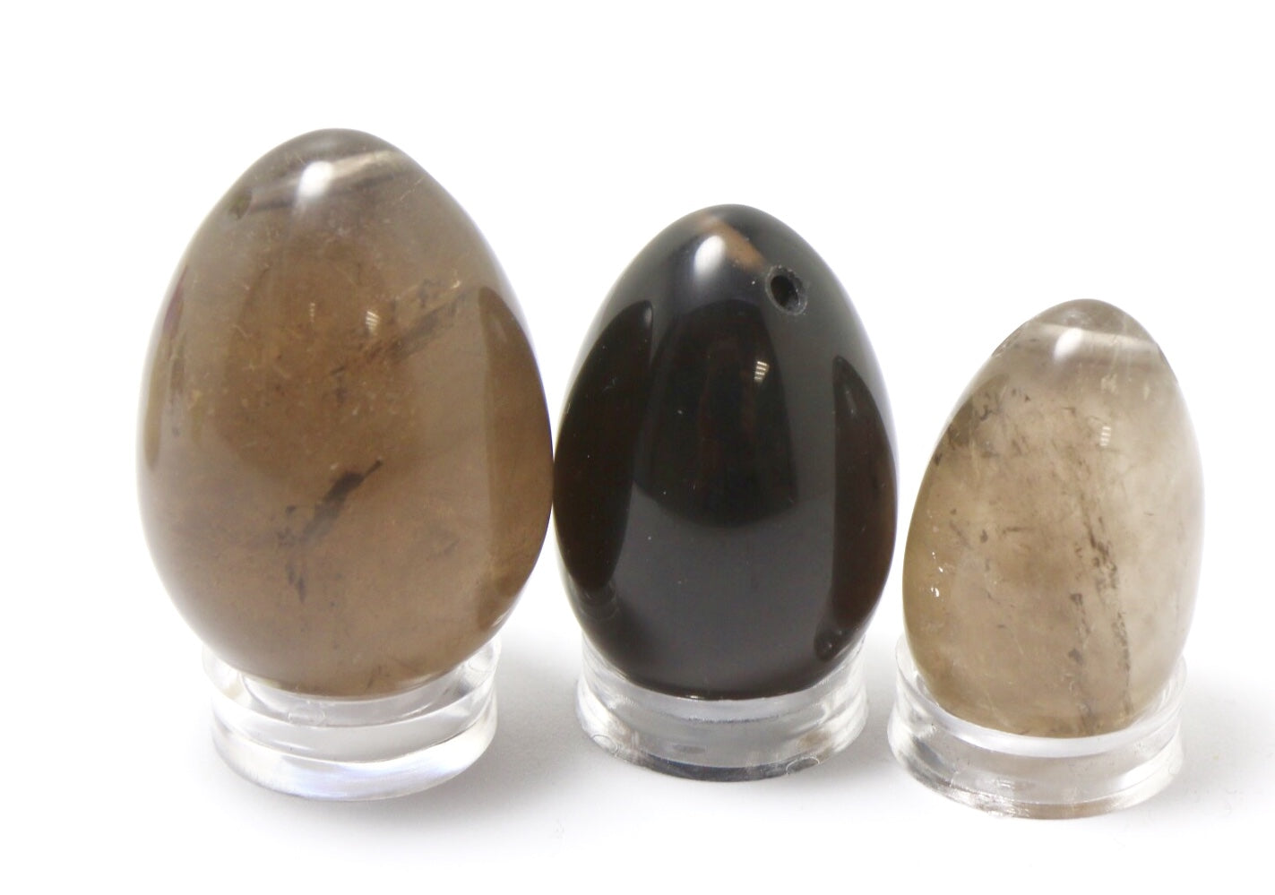 Kit complet Œuf de Yoni Quartz Fumé PETIT NON PERCÉ, pierre de l’enracinement et de la stabilité, Les Oeufs de Lilou