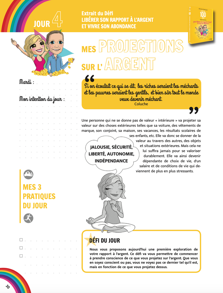 PACK Cahier d'exercices du Défi des 100 jours pour UNE VIE ARC-EN-CIEL  + 100 cartes Arc-en-ciel + POCHETTE CADEAU
