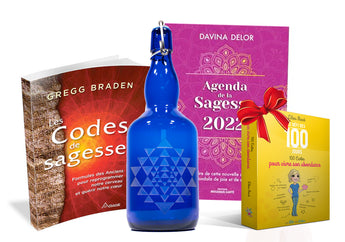 PACK Sagesse : 1 livre Les Codes de Sagesse + 1 Blue Bottle Sri Yantra 750ml + 1 agenda sagesse Davina  + en cadeau 100 cartes abondance