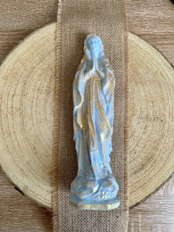 Madone - Statue de cire Notre Dame de Lourdes coloris Bleu Marial nacrée Or 2 tailles