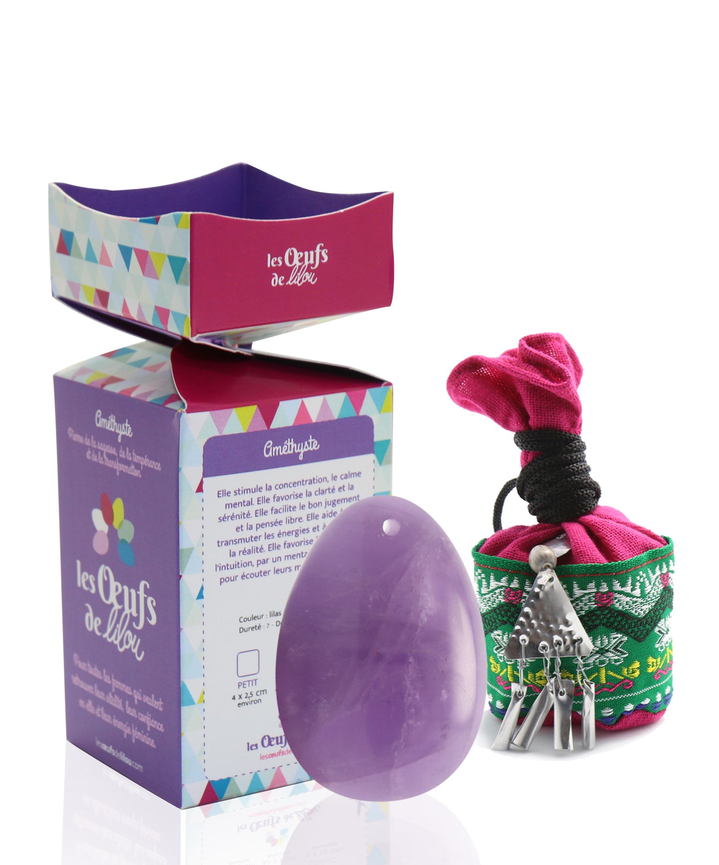 Kit complet Œuf de Yoni Améthyste GRAND NON PERCÉ, pierre de la transformation, Les Oeufs de Lilou
