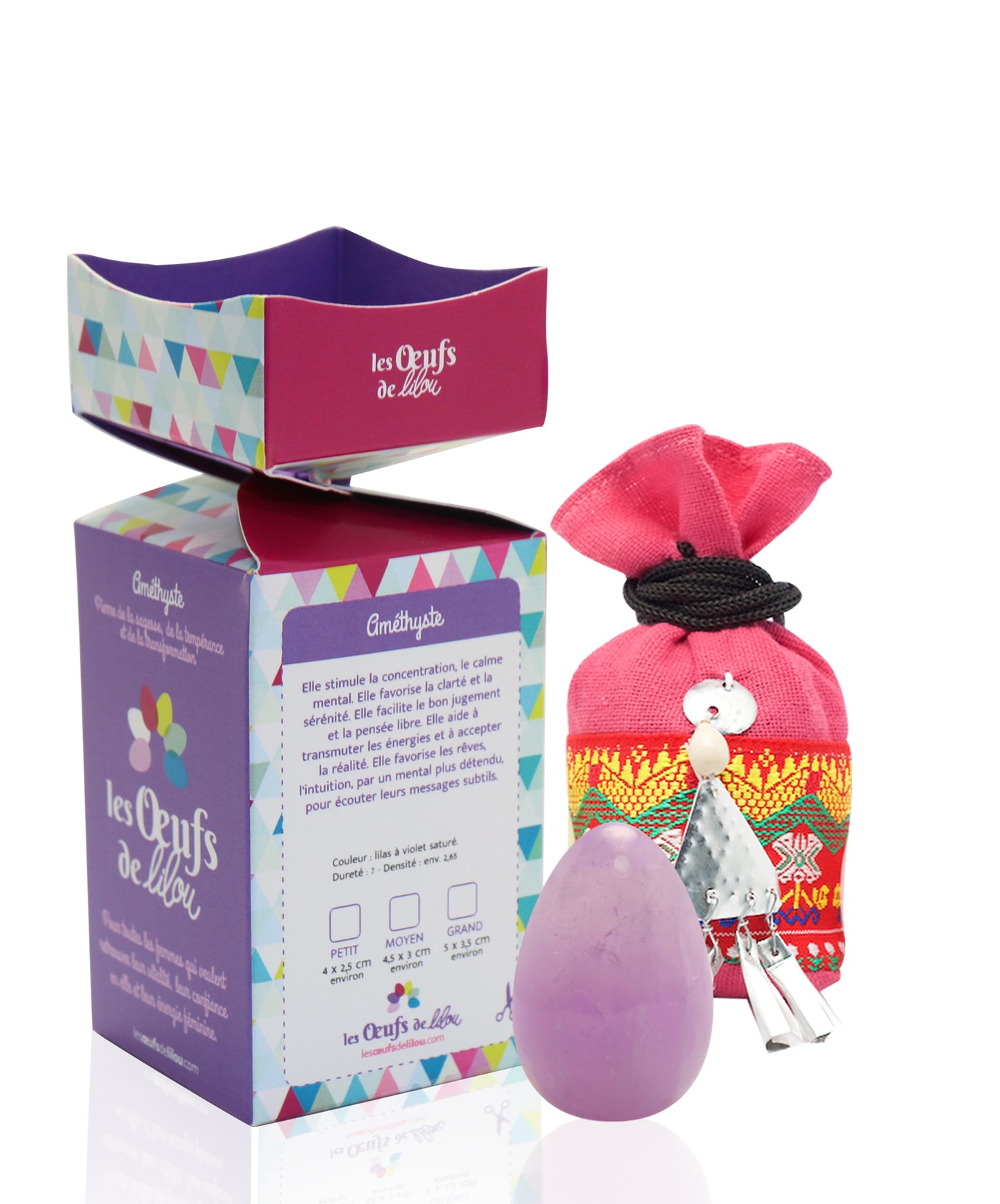Kit complet Œuf de Yoni Améthyste PETIT NON PERCÉ, pierre de la transformation, Les Oeufs de Lilou