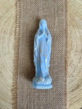 Madone - Statue de cire Notre Dame de Lourdes coloris Bleu Marial nacrée Or 2 tailles