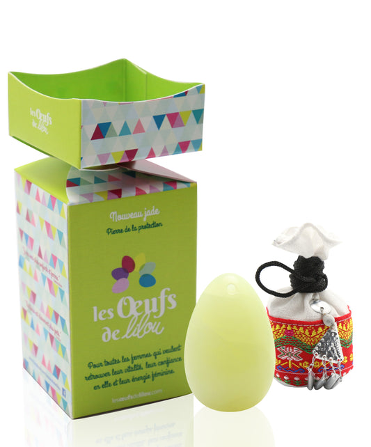 Kit complet Œuf de Yoni Nouveau jade MOYEN PERCÉ : Puissance et Équilibre pour les Jeunes Femmes