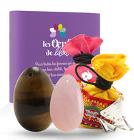 Kit complet PACK 2 Oeufs de yoni GRANDE OEIL DE TIGRE ET MOYENNE QUARTZ ROSE