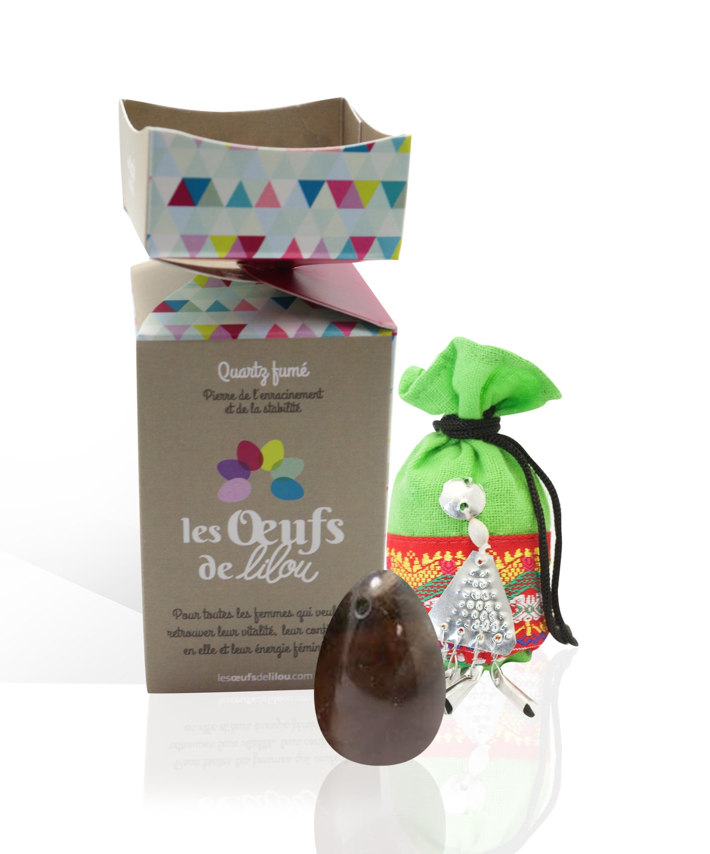 Précommande - Kit complet Oeuf de Yoni Quartz Fumé PETIT PERCÉ, pierre de l’enracinement et de la stabilité, Les Oeufs de Lilou