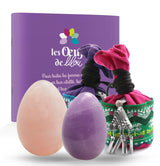 Kit complet PACK 2 Œufs de yoni GRANDE QUARTZ ROSE ET MOYENNE AMETHYSTE