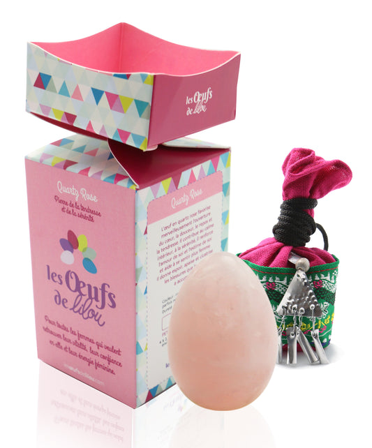 Kit complet Œuf de Yoni Quartz Rose MOYEN PERCÉ, douceur et confiance en soi