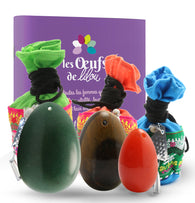 Kit complet PACK 3 Œufs de yoni GRANDE AVENTURINE, MOYENNE OEIL DE TIGRE ET PETITE CORNALINE